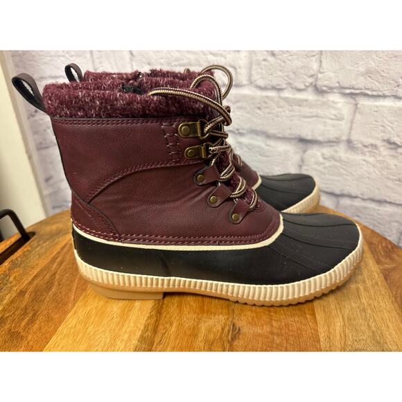 JBU by JAMBU Athena Weatherproof Burgundy & Black Women's Rainboot Laces SZ 7.5 - Picture 2 of 3